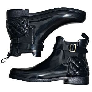 Hunter Women's Refined Quilted Gothic Winter Rain Rubber Chelsea Boots Sz 9 Blac